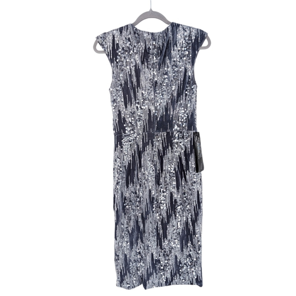 JS Collections Velvet Faux Wrap Dress Sequin Gray Cocktail Holiday Sparkly - Picture 5 of 8